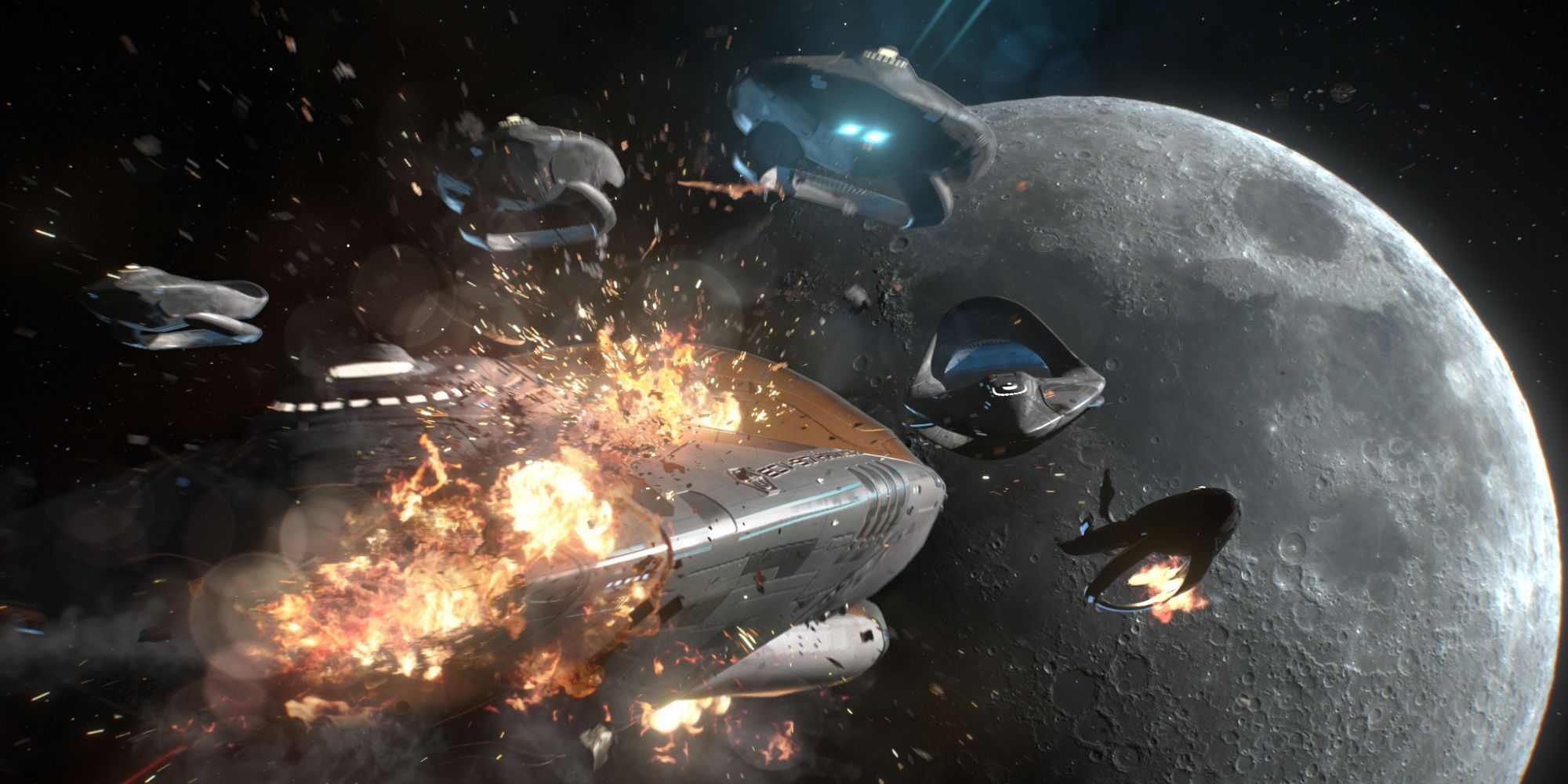 A fight between space ships in The Orville