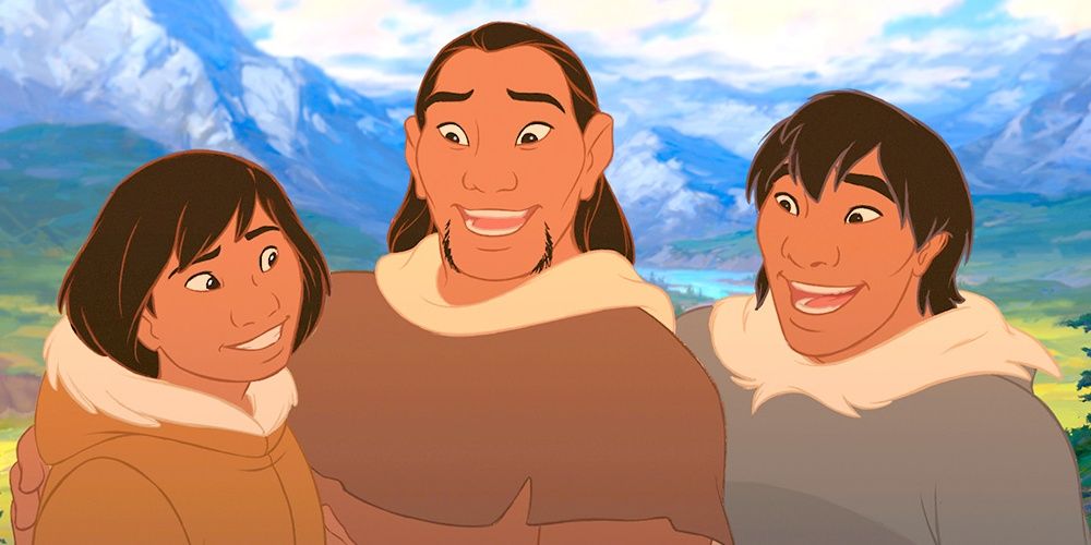 Three people interacting in Brother Bear
