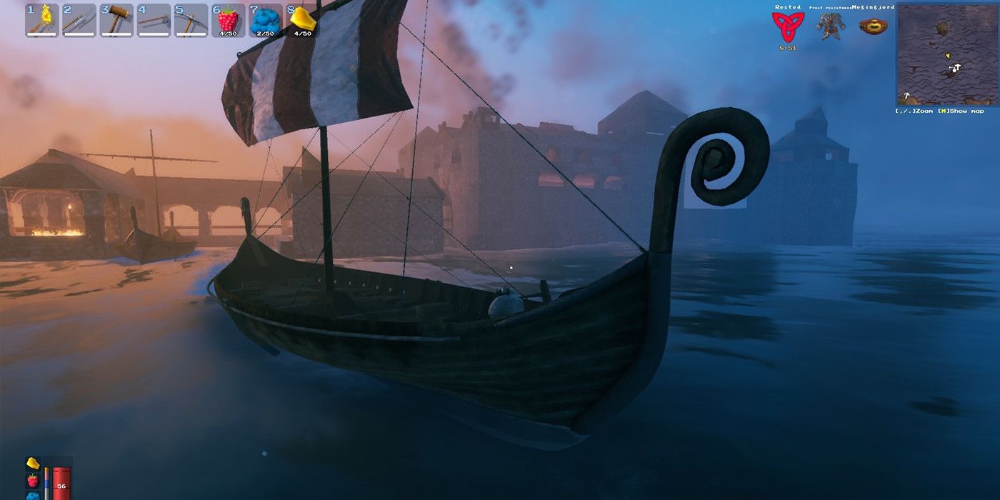 A boat on the water in Valheim