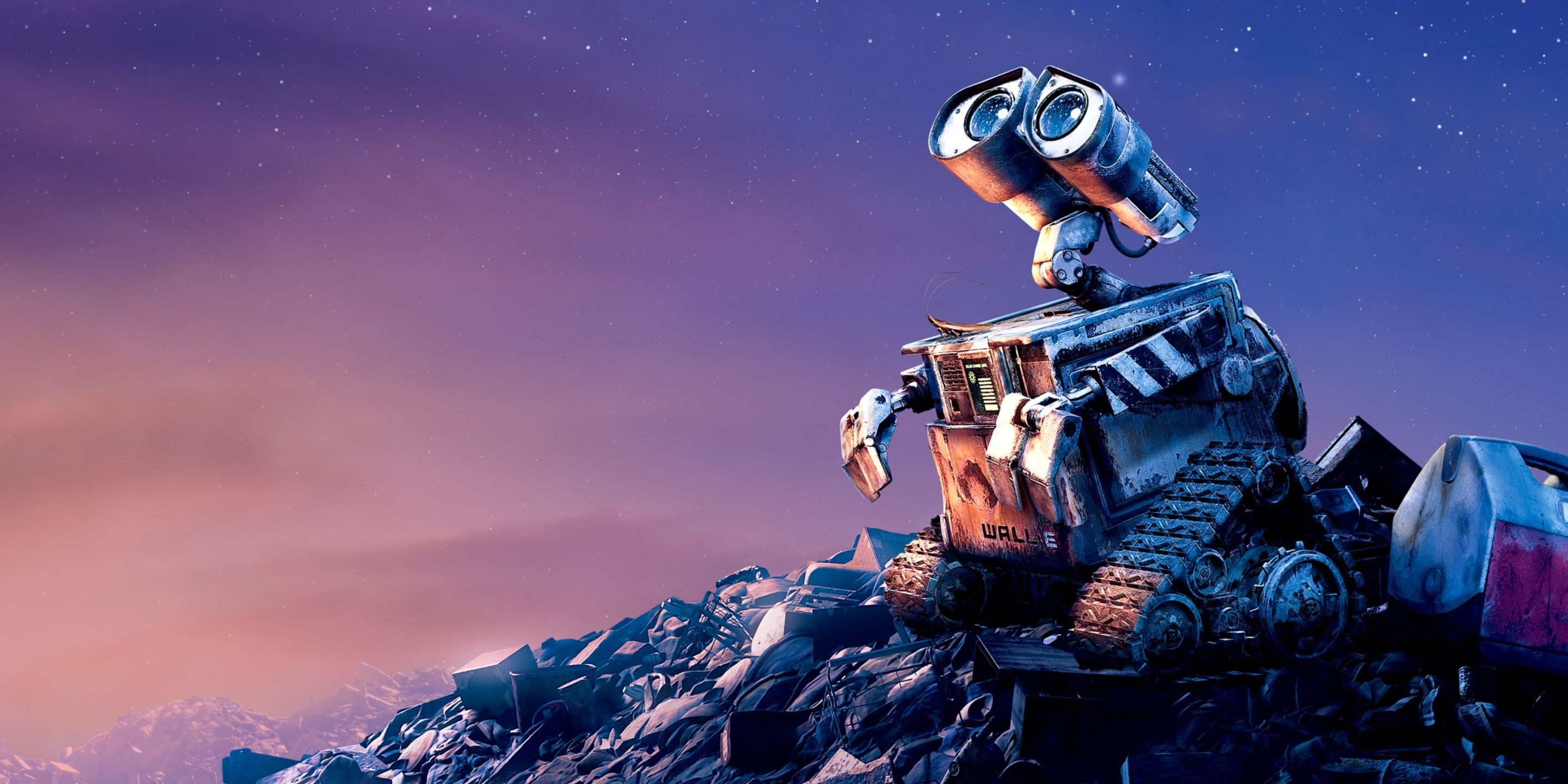 WALL-E looking out at the sky.