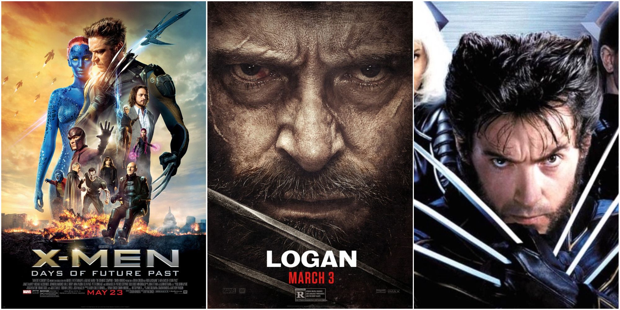X-Men: Days Of Future Past, Logan, and X2: X-Men United