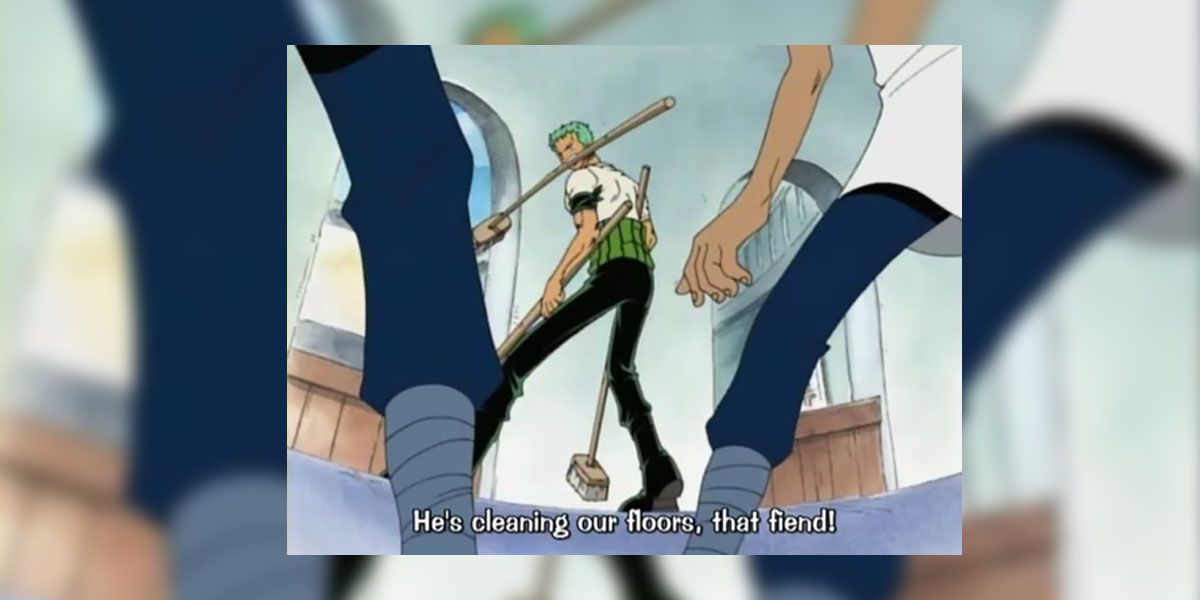 Zoro cleaning the floors