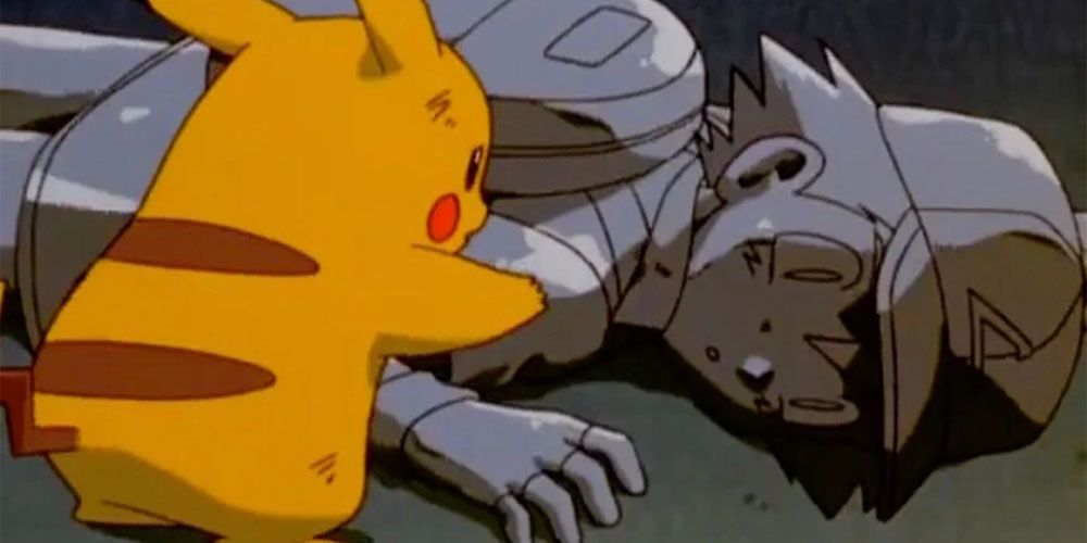 Pikachu attempts to revive a stone Ash in Pokemon: The First Movie