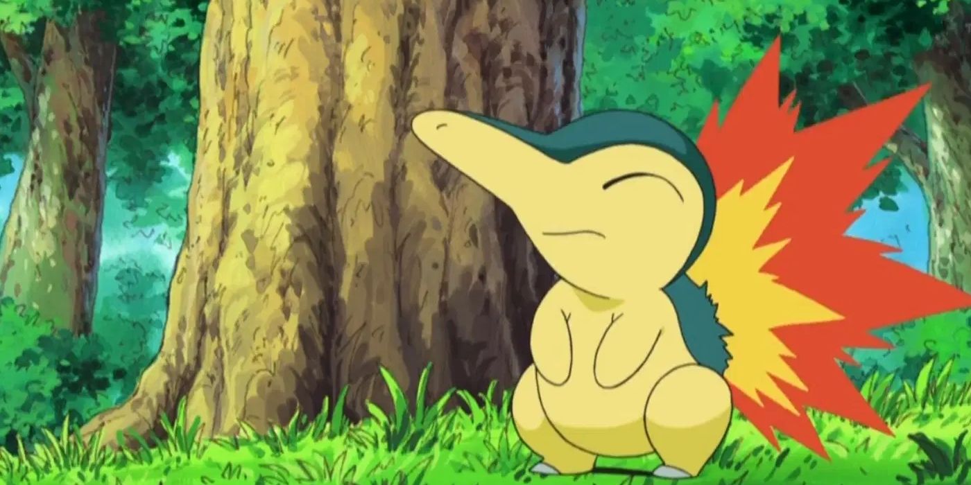 cyndaquil standing idly in the Pokemon anime