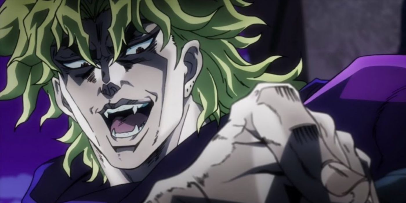 DIO Brando laughing evilly and pointing at the camera in JoJo's Bizarre Adventure