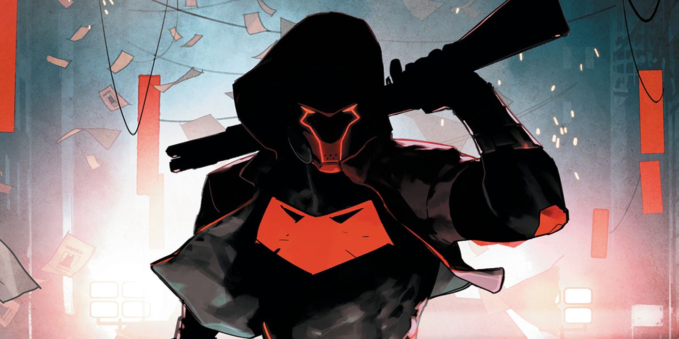 Future State Jason Todd standing with a gun over his shoulders