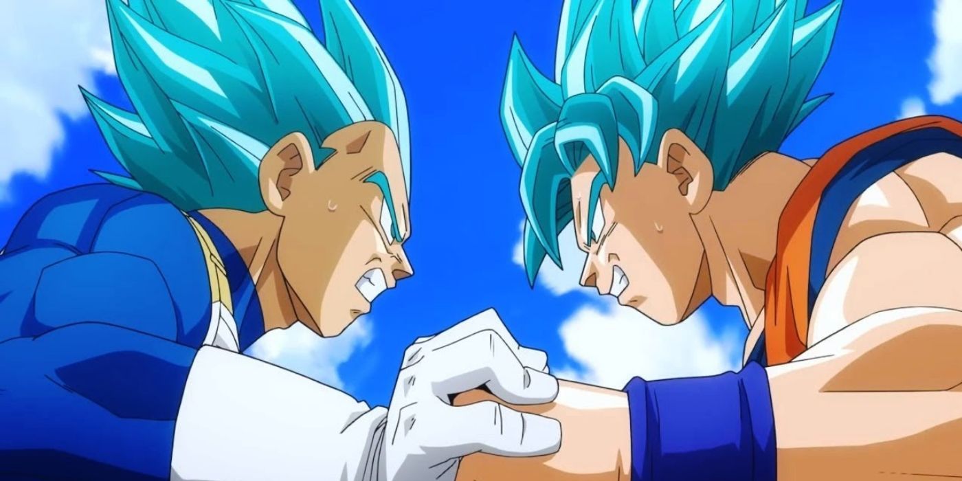Goku and Vegeta fight in Super Saiyan Blue mode in Dragon Ball Super