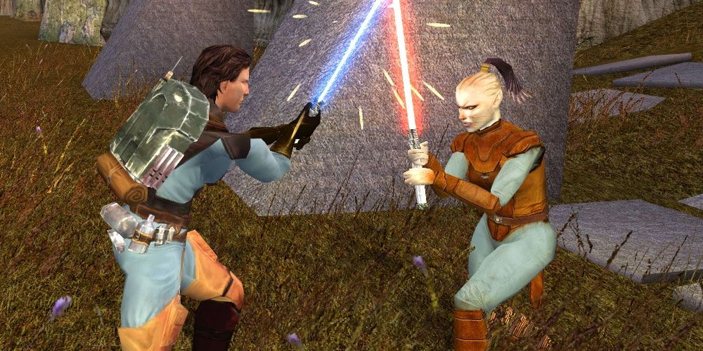 Juhani dueling the player in Knights of the Republic