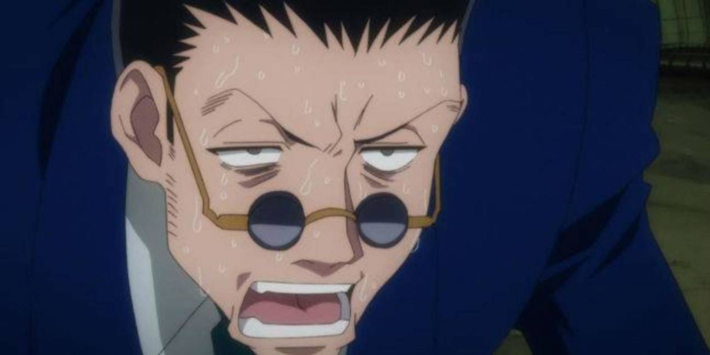 Leorio Paladiknight from Hunter x Hunter looking exhausted and sweating.