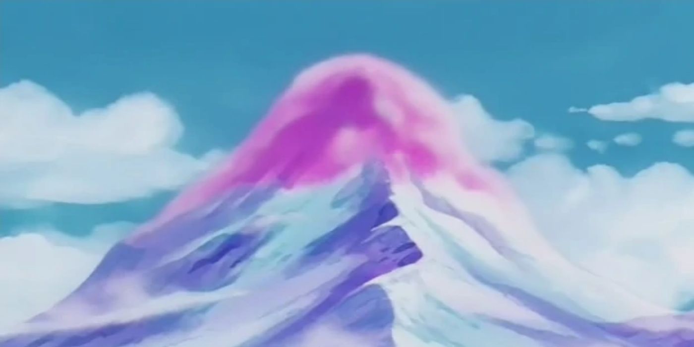 Mount Frappe's peak during the day in Dragon Ball's first episode.