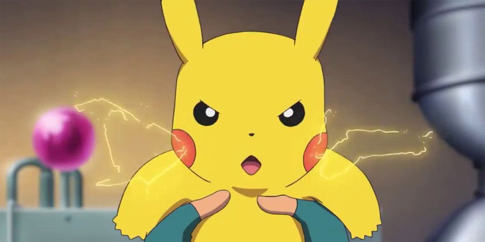 Pikachu prepares to electrocute ash