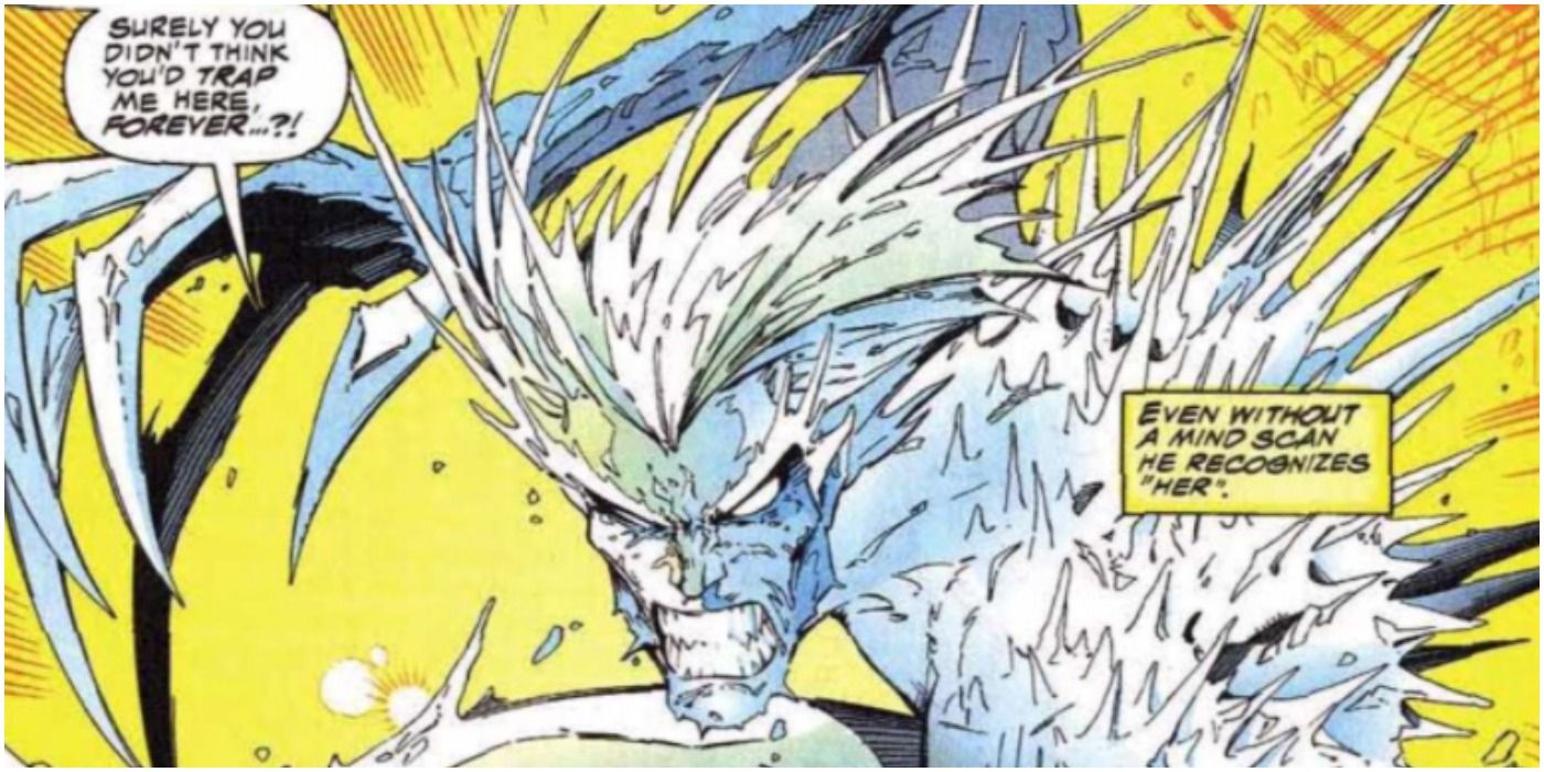Comic Panel of Emma Frost augmenting Ice-man's body