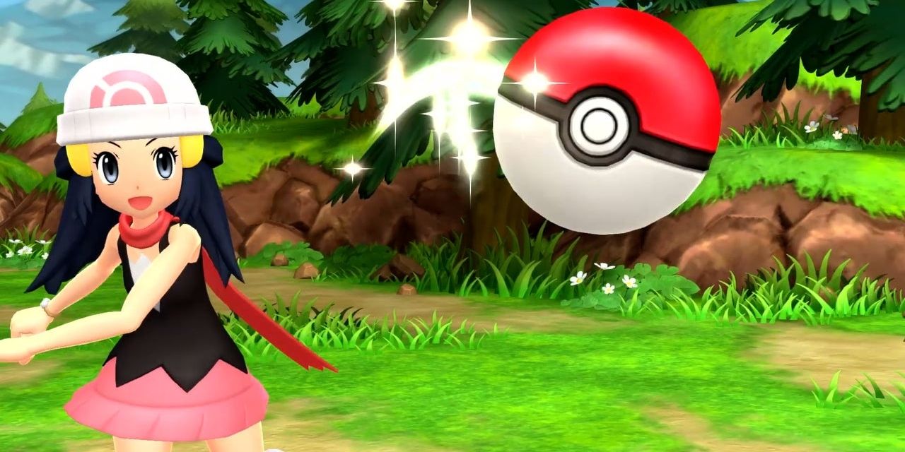 Dawn throws a Poke ball in Pokémon Shining Diamond and Brilliant Pearl 