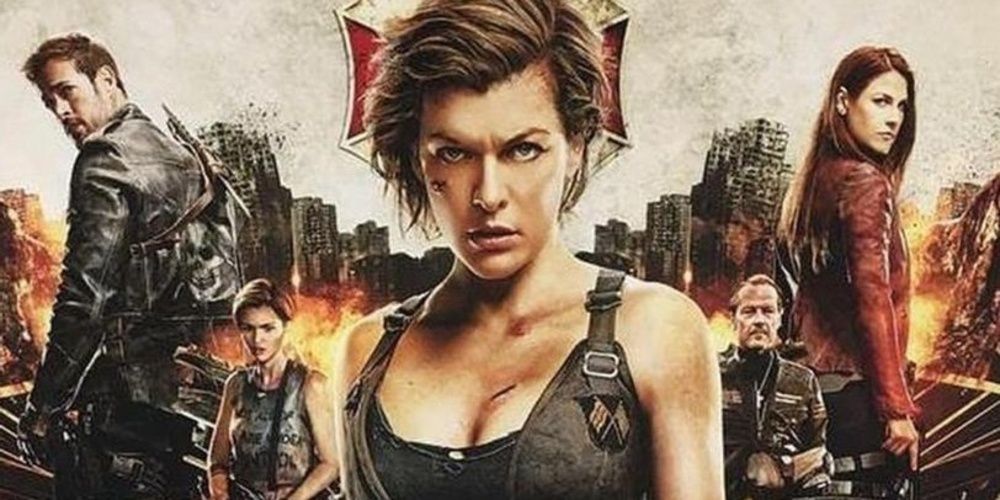 Alice surrounded by her allies in Resident Evil: The Final Chapter