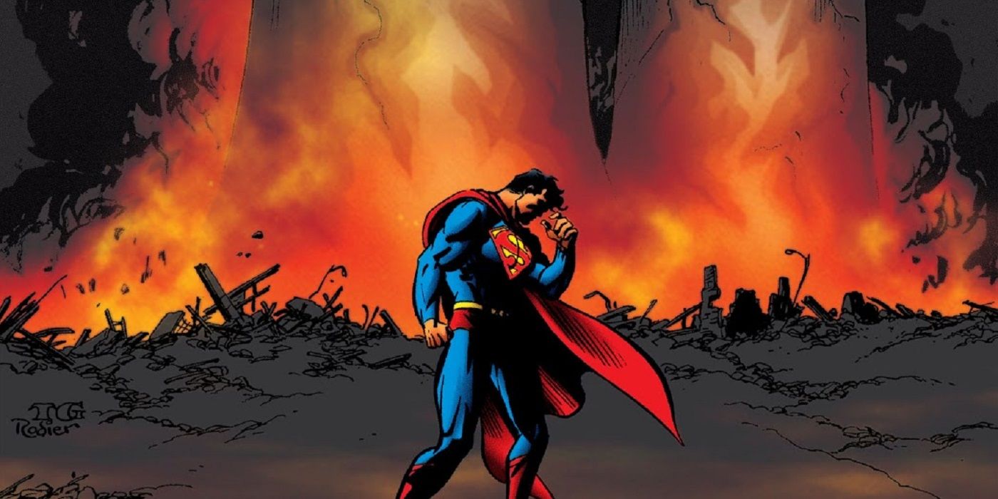 Superman at the site of a nuclear explosion.