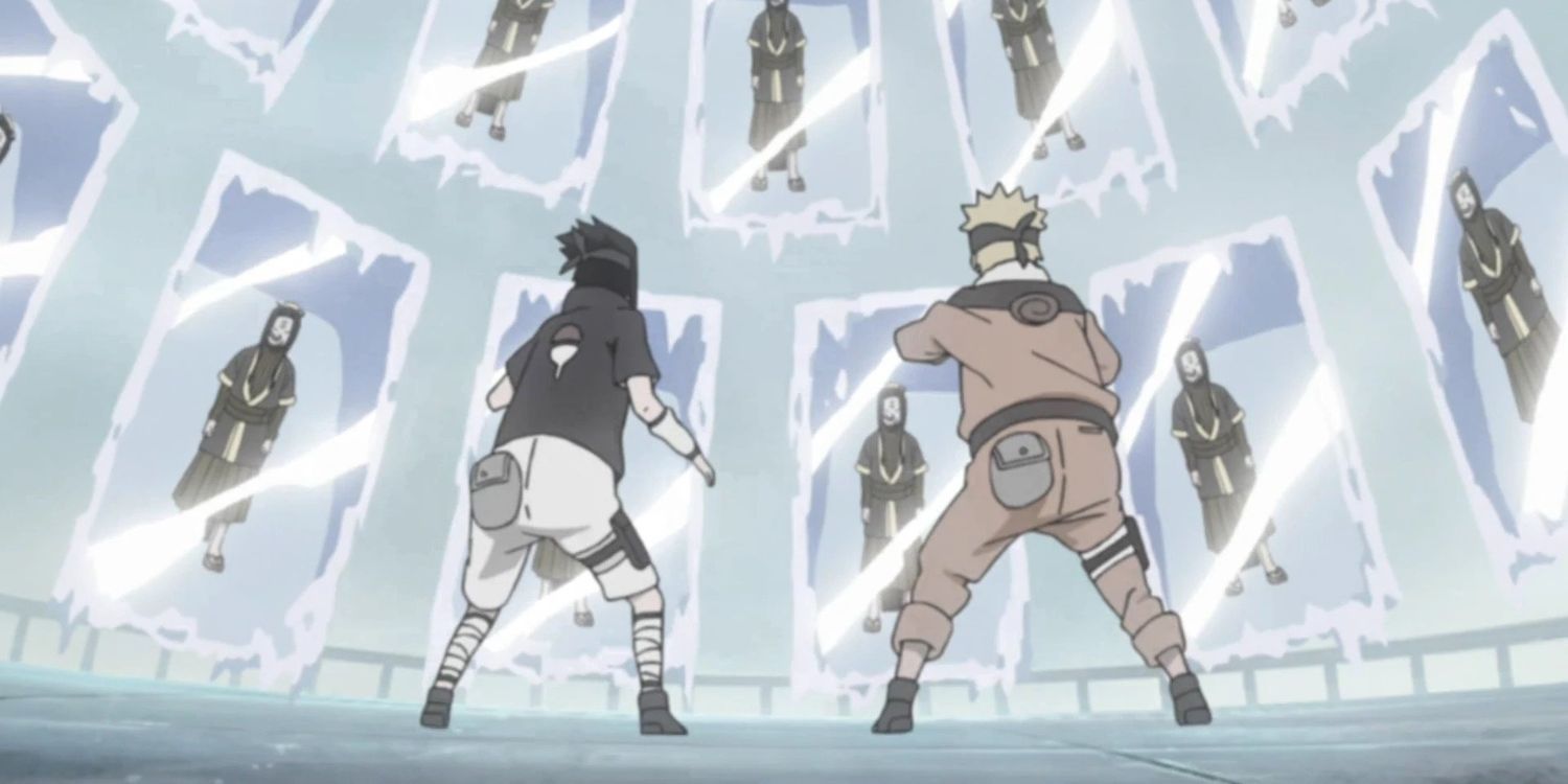 Naruto facing off against Haku in the wave ark