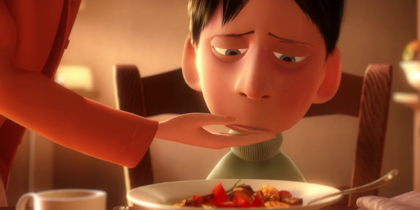 A Young Anton Ego Eating Ratatouille With His Mother Disney Pixar Ratatouille