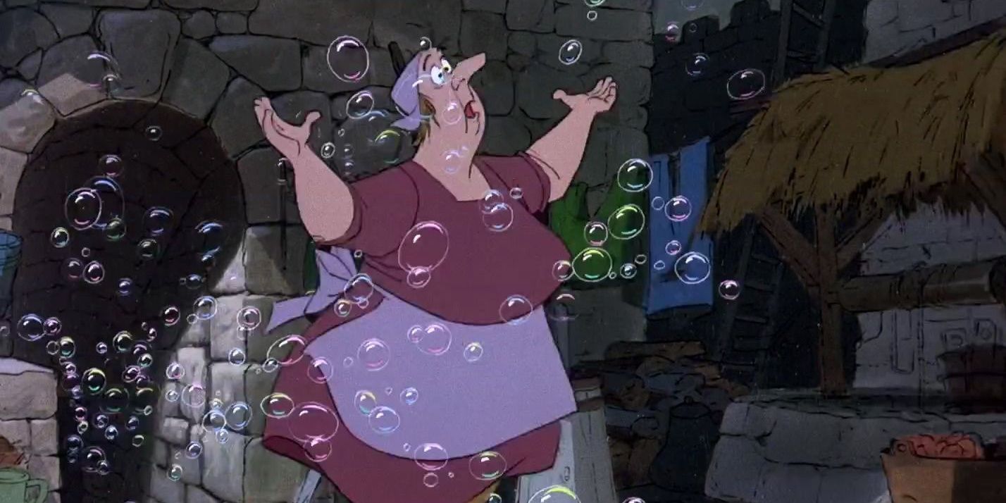 A woman dancing in the bubbles in The Sword in the Stone