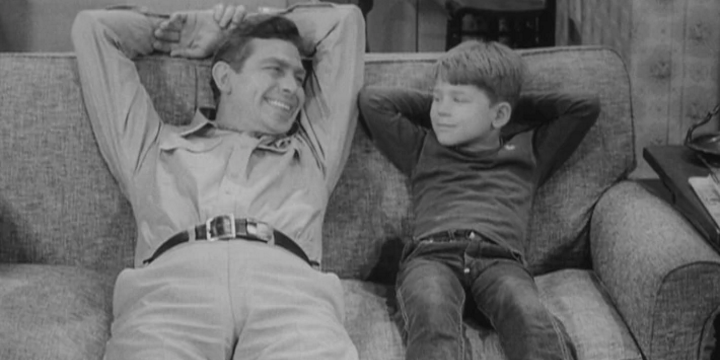 Andy and Opie relax on The Andy Griffith Show