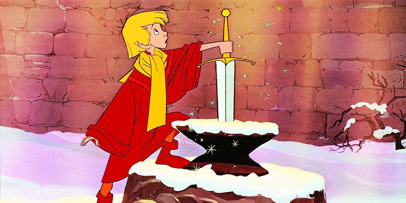 Arthur taking out the sword from the stone in The Sword in the Stone