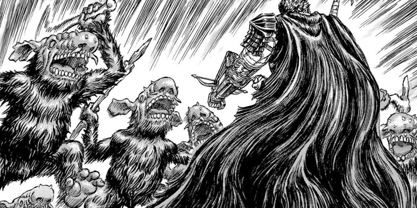 Guts fights the trolls in Berserk