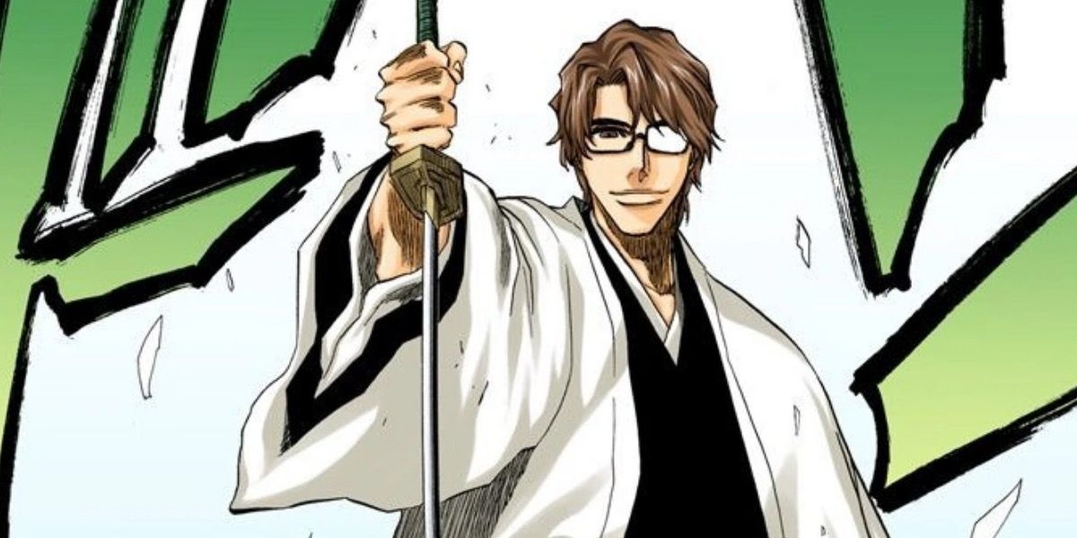 Bleach Manga panel of Sōsuke Aizen releasing his  Zanpakutō Kyōka Suigetsu in his Soul Society Attire