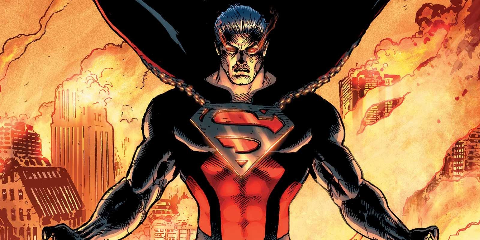An evil clone of Superman named Brutaal with Earth 2 burning in the background
