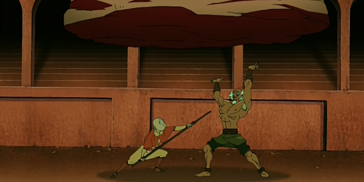 Avatar Aang's battle with King Bumi in Omashu