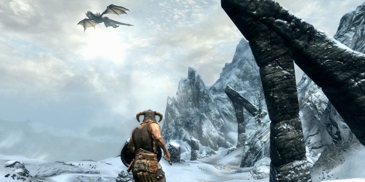 The Dovahkiin prepares to fight a dragon in Skyrim