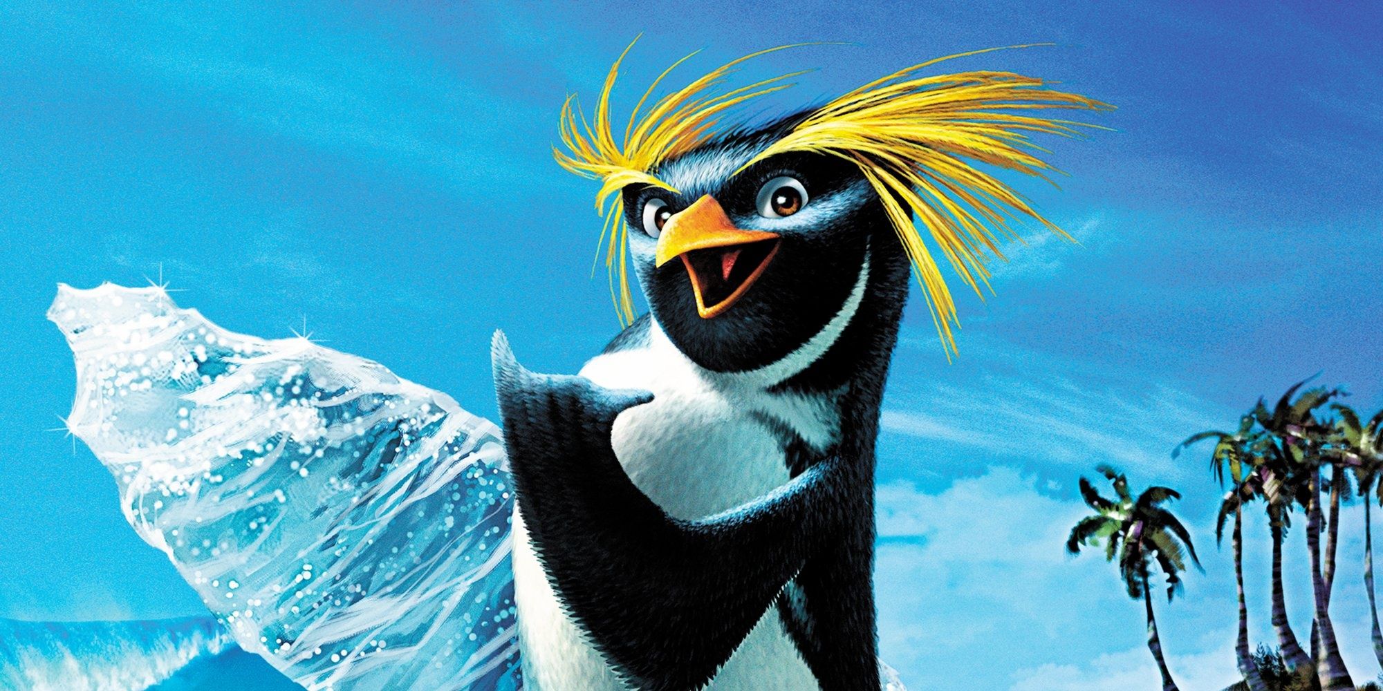 Cody on a poster for Surf's Up holding an ice board
