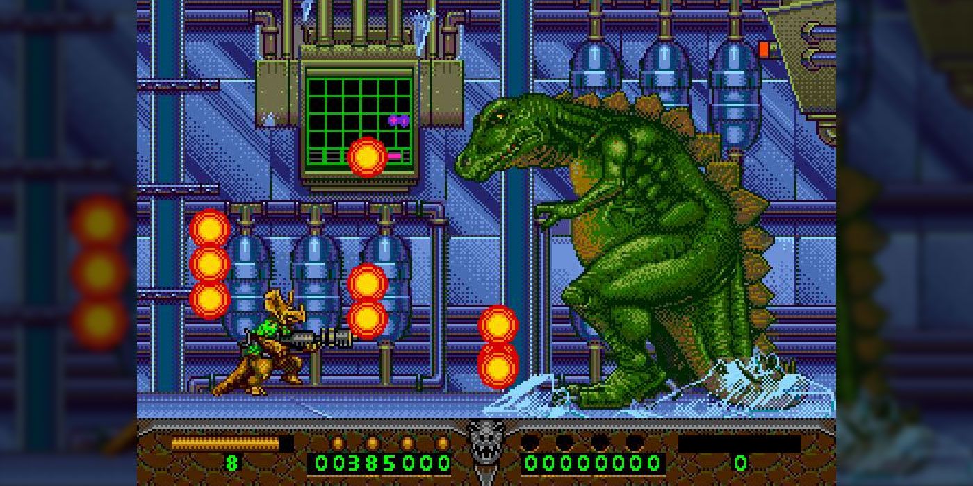 Battling a giant monster in Dinosaurs for Hire