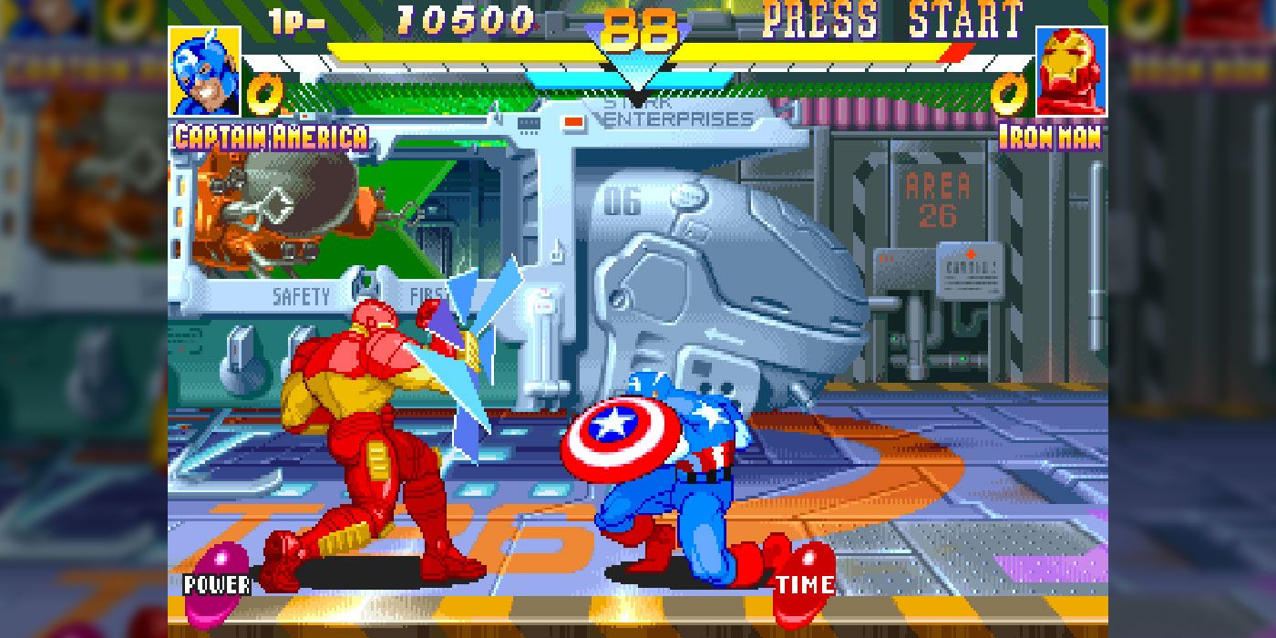 Captain America vs. Iron Man in Marvel Super Heroes for the arcade