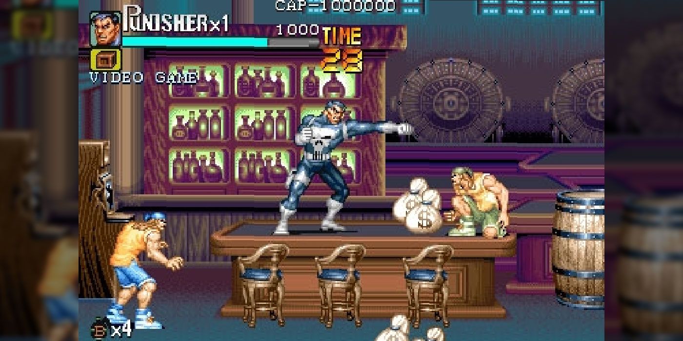 The Punisher battles Kingpin's thugs in the arcade game of the same name