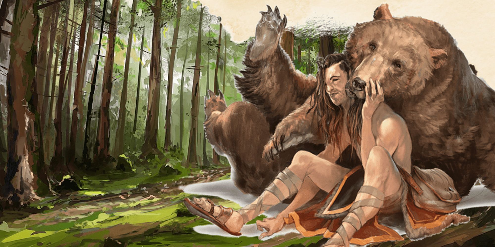 A Circle of the Shepherd Druid relaxing with a bear in Dungeons & Dragons