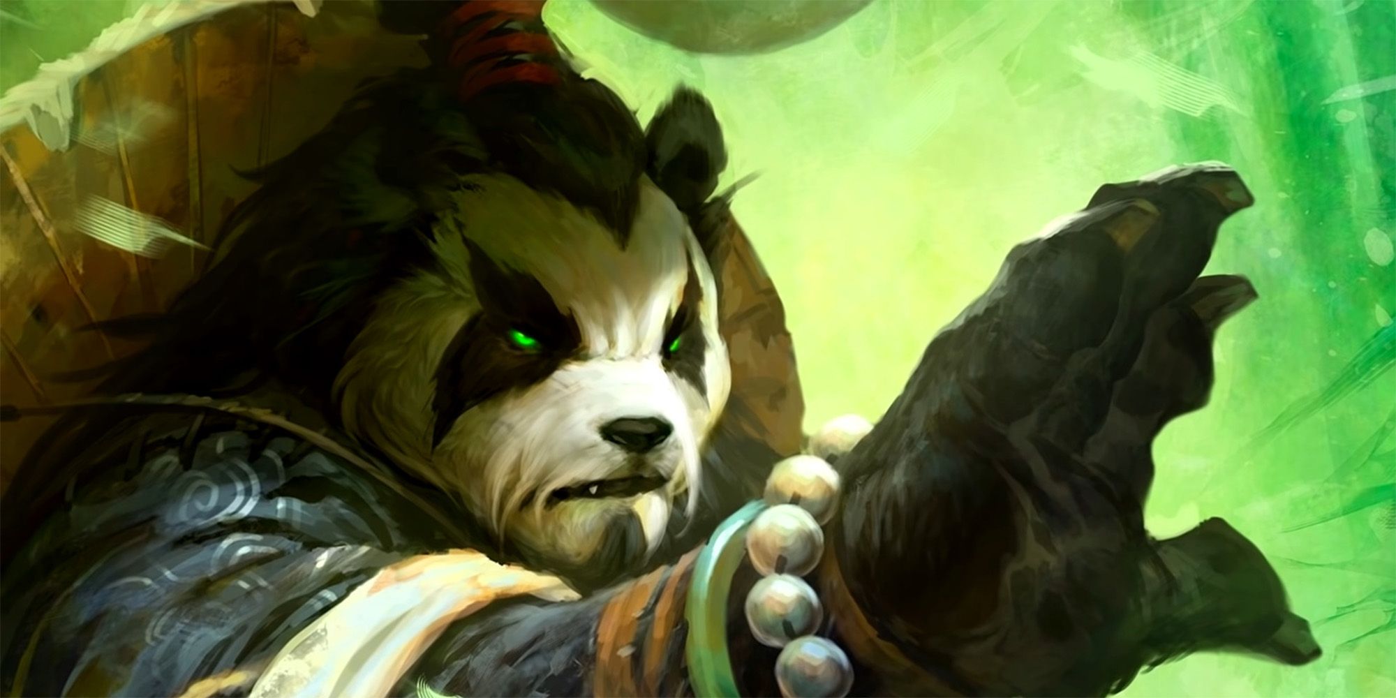 Panda monk holding his hand forward in a battle stance