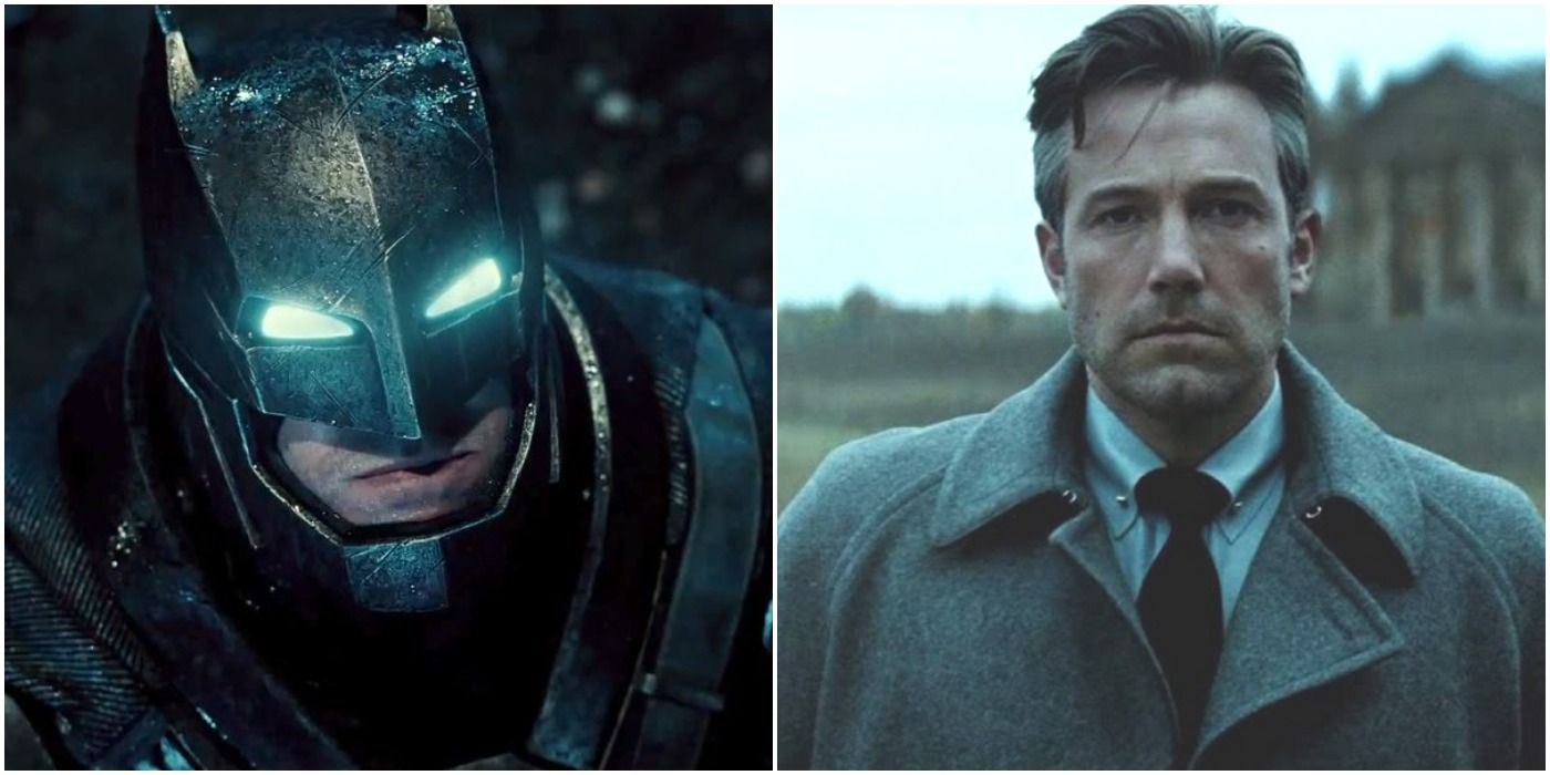 a photo collage of ben affleck as batman and as bruce wayne in batman v superman: dawn of justice
