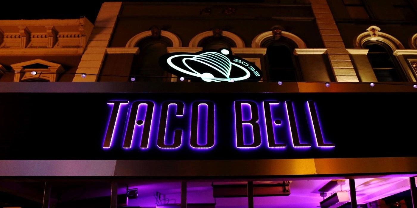 A futuristic Taco Bell building as seen in Demolition Man 