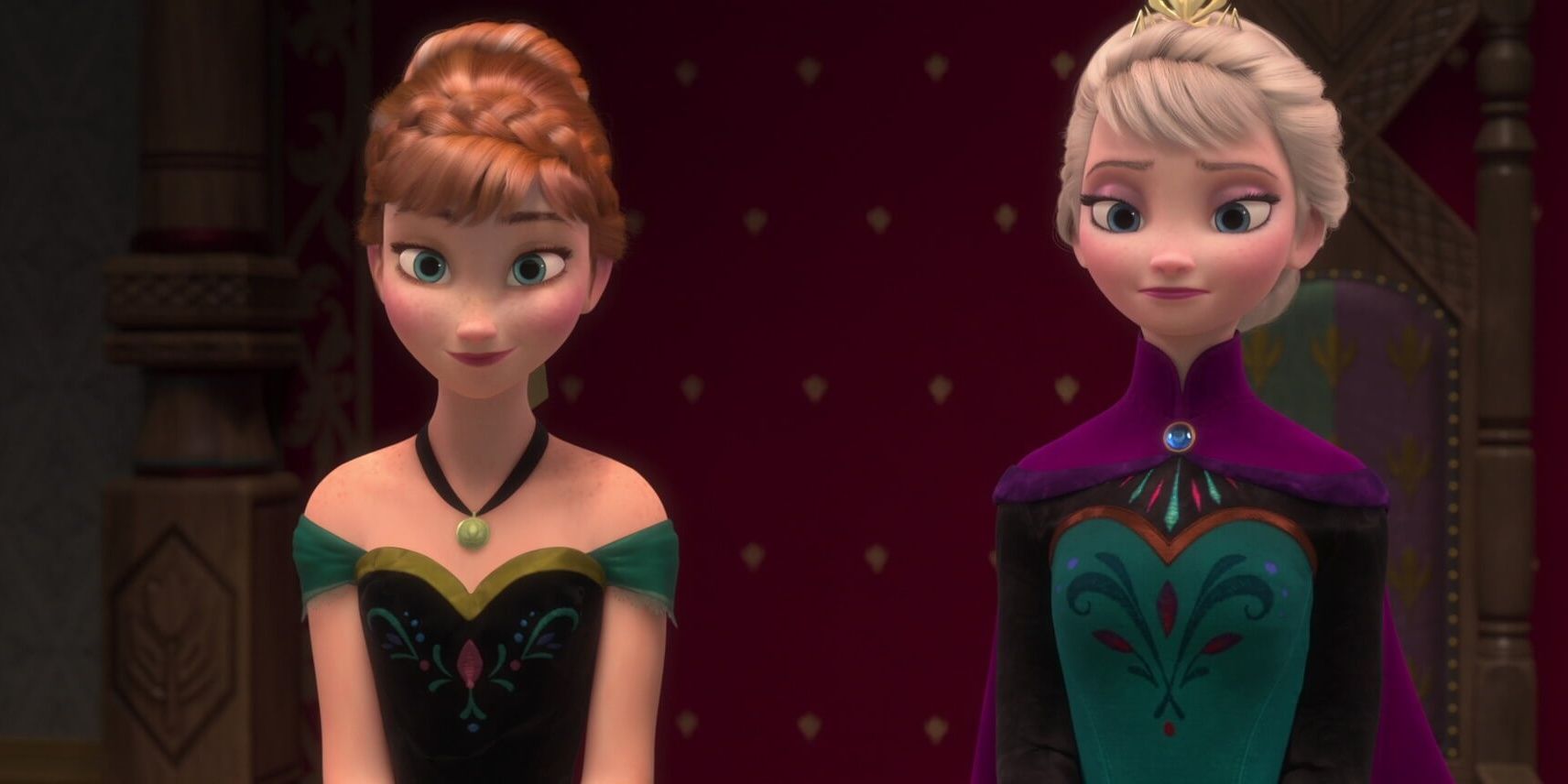 Elsa and Anna looking at something in Frozen