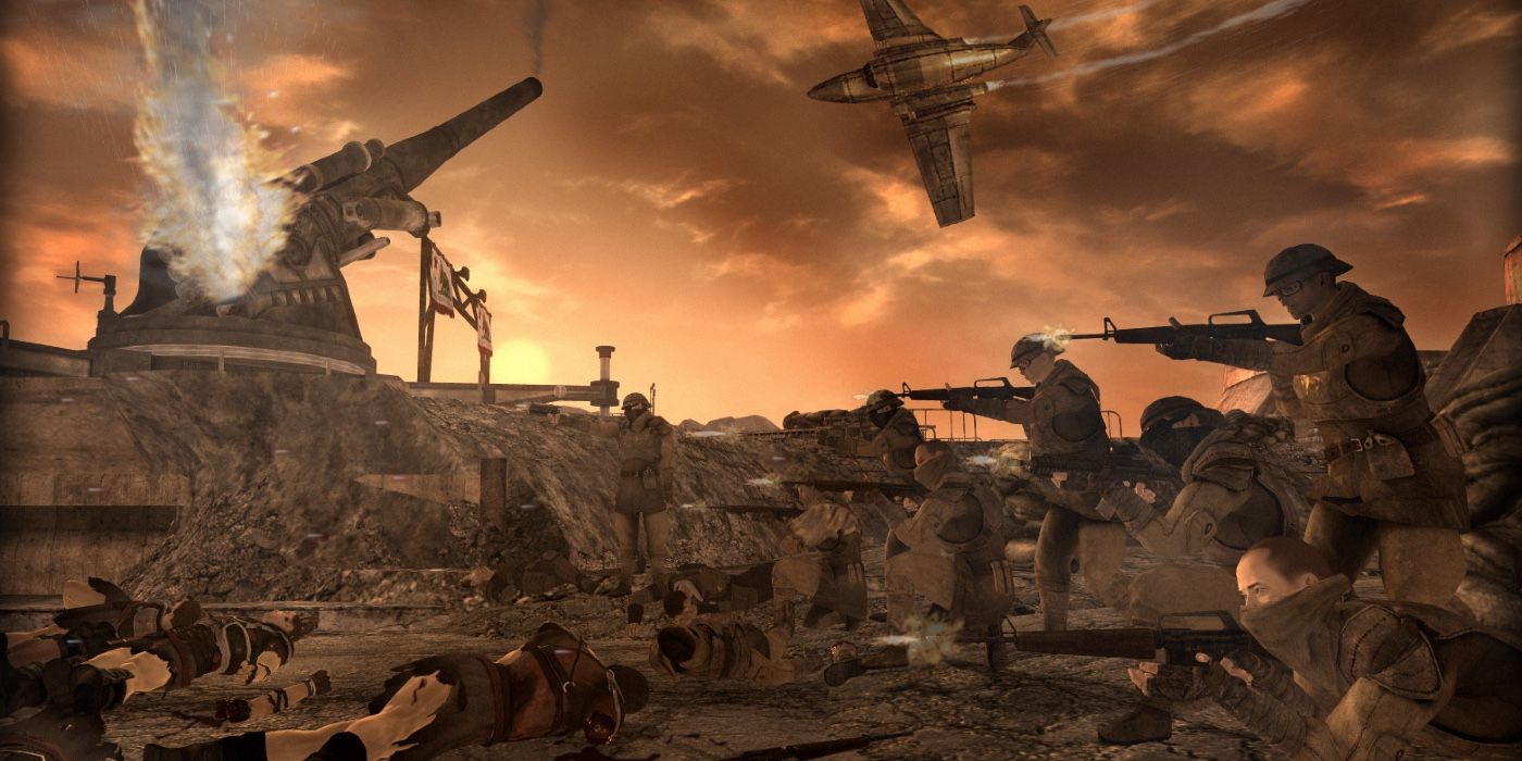 Still from Fallout: New Vegas depicting war
