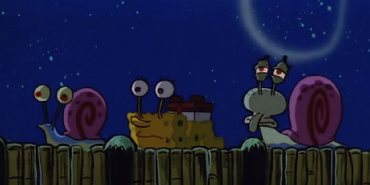 SpongeBob, Gary, and Squidward as snails