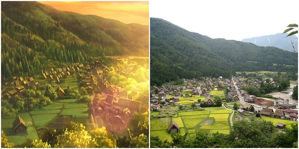 Hinamizawa In Higurashi Anime And Shirakawa-go Village In Real Life