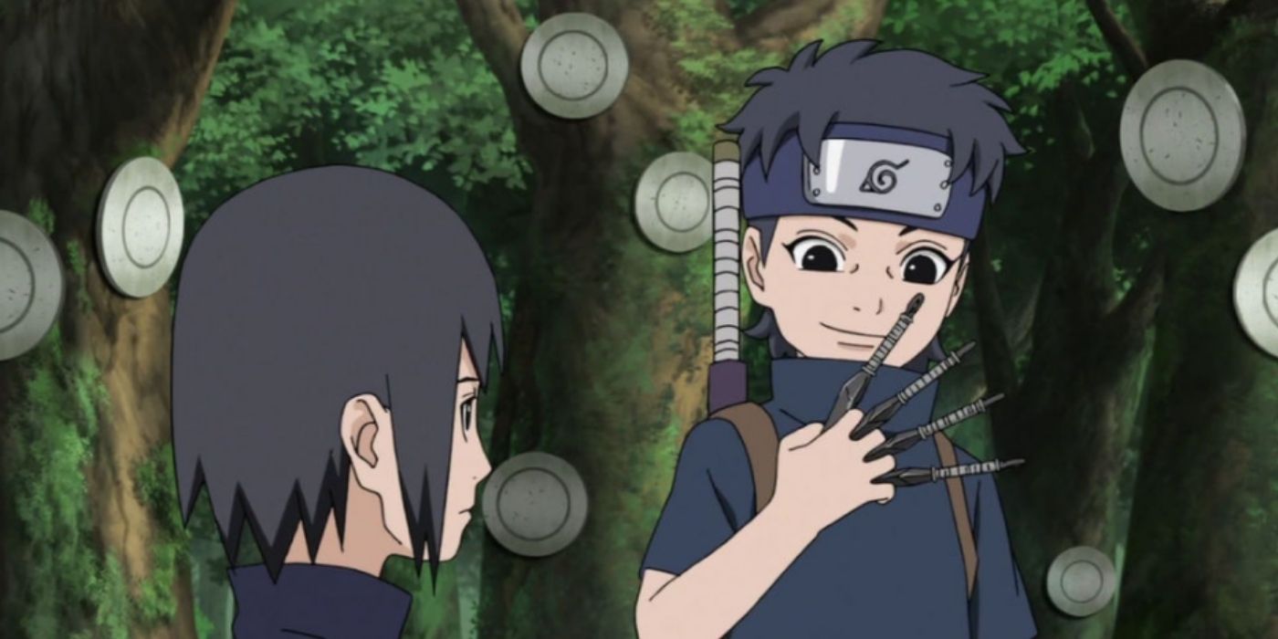 A young Shisui and Itachi plaing with kunai in Naruto