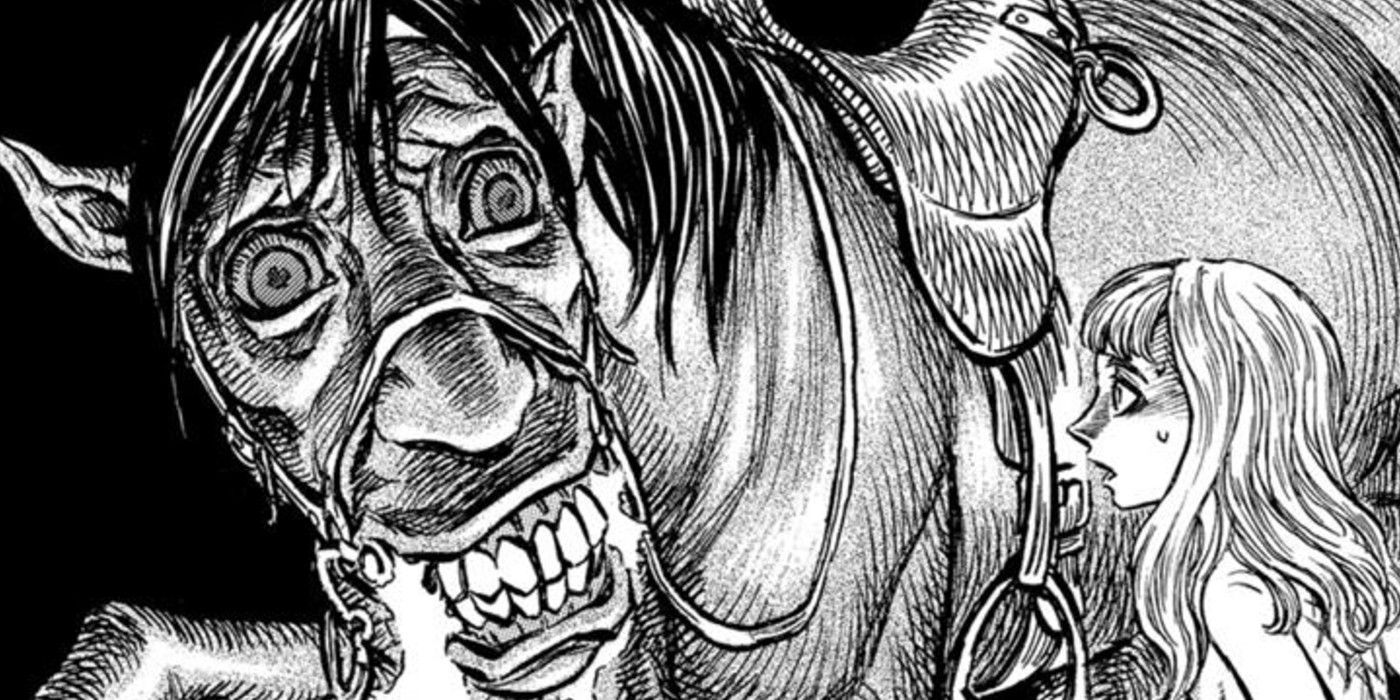 The possessed horse scares Farnese in Berserk