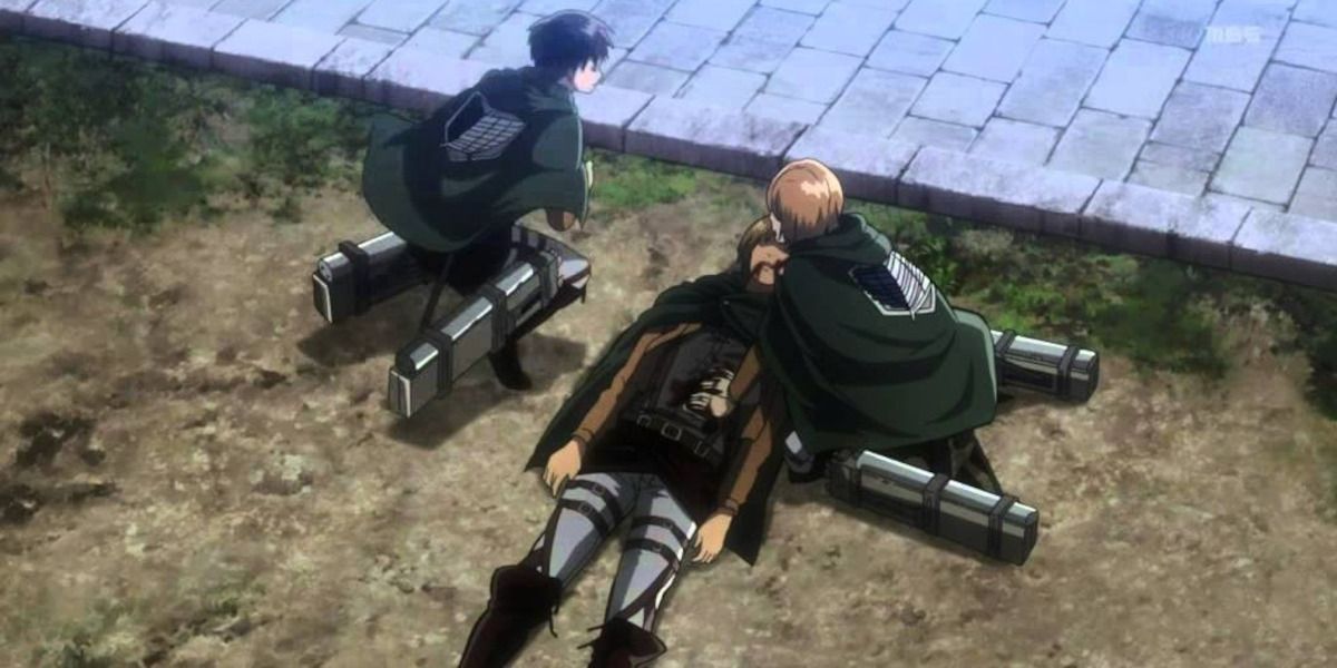Levi Ackerman comforts dying soldier on Attack on Titan