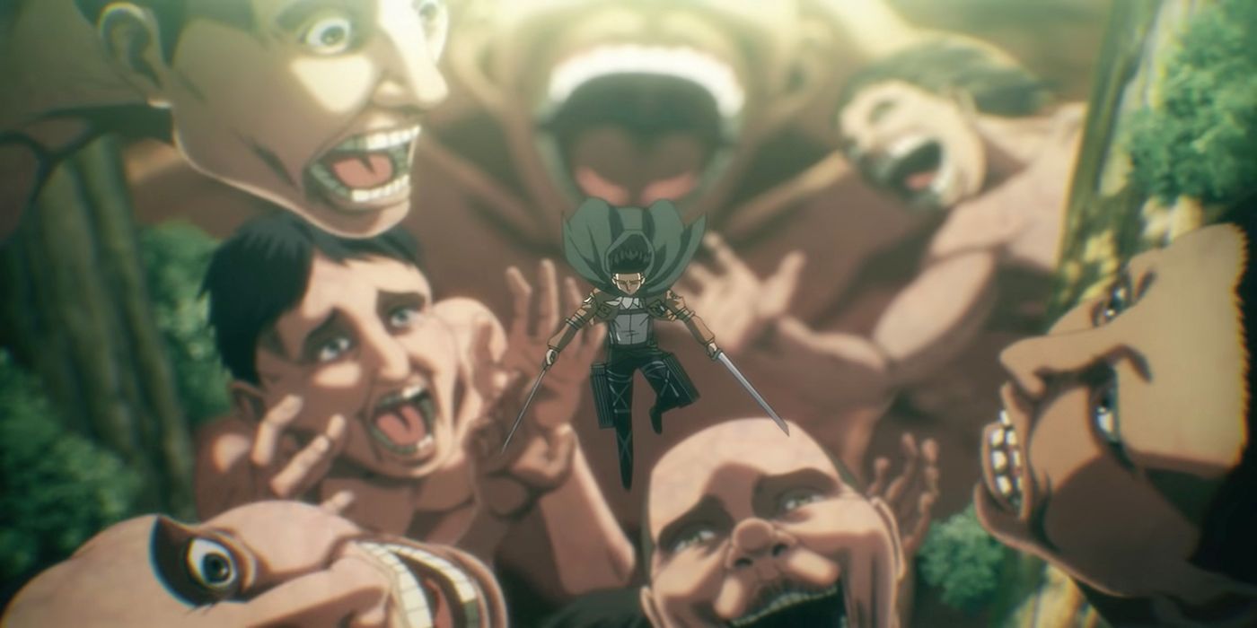 Levi surrounded by titans AOT