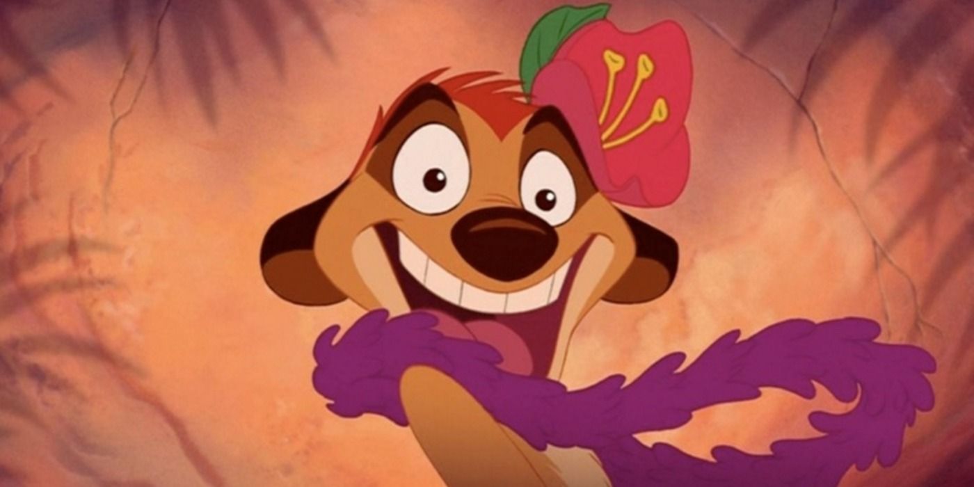 Timon doing the hula to distract the hyenas in The Lion King