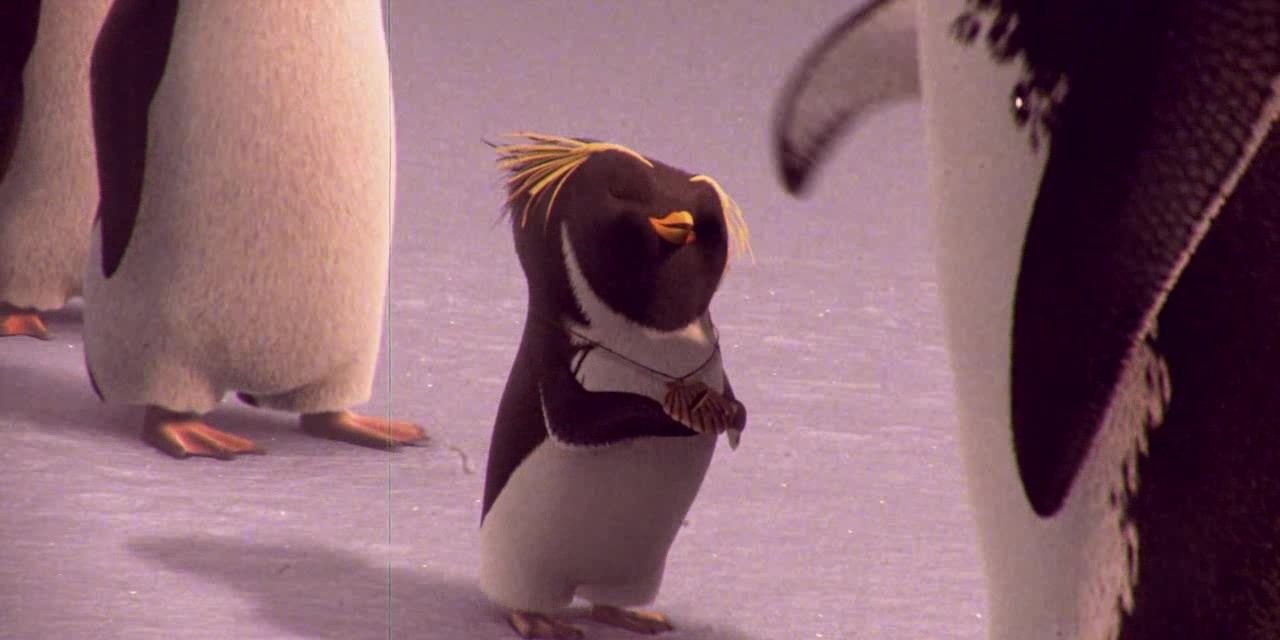 Little Cody talking to other penguins in Surf's Up