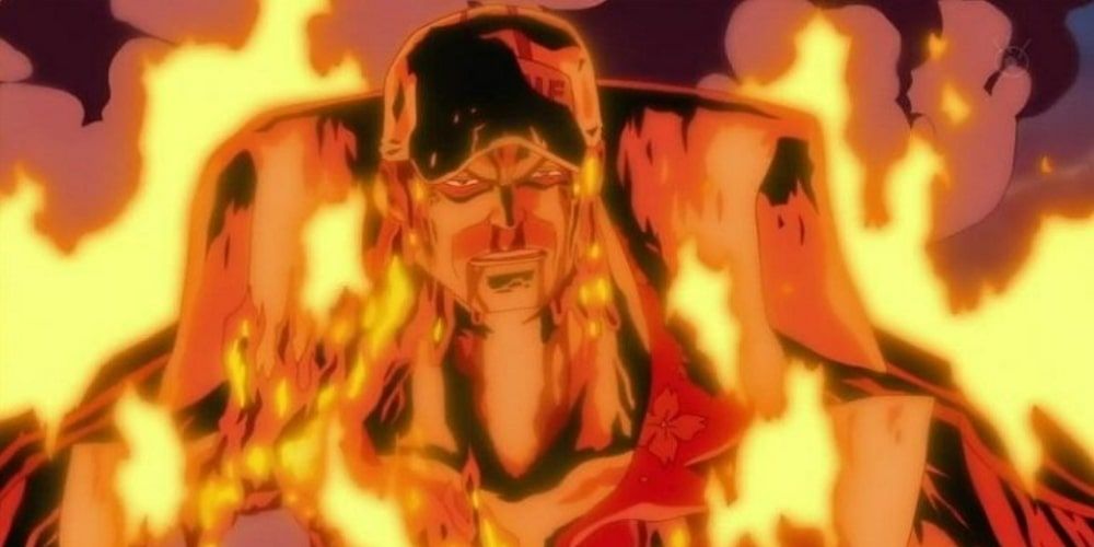 Akainu faces Ace with his magma powers during One Piece's Summit War.