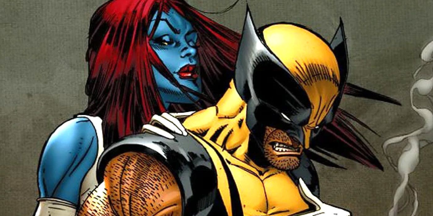 Mystique and Wolverine sharing a tender moment