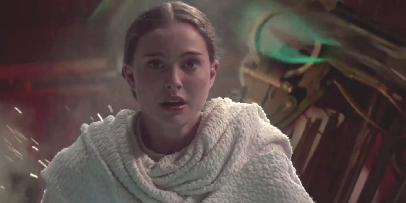 Padme Amidala under attack in the droid factory in Star Wars Attack Of The Clones.